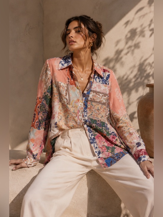 Rachel Zoe Tops - Rachel Zoe Patchwork Paisley Floral Blouse Oversized Small | Zimmermann Vibes
